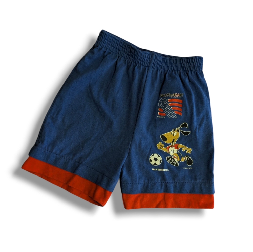 Vintage 1994 Size 2T World Cup USA Blue and Red Cartoon Graphic Shorts